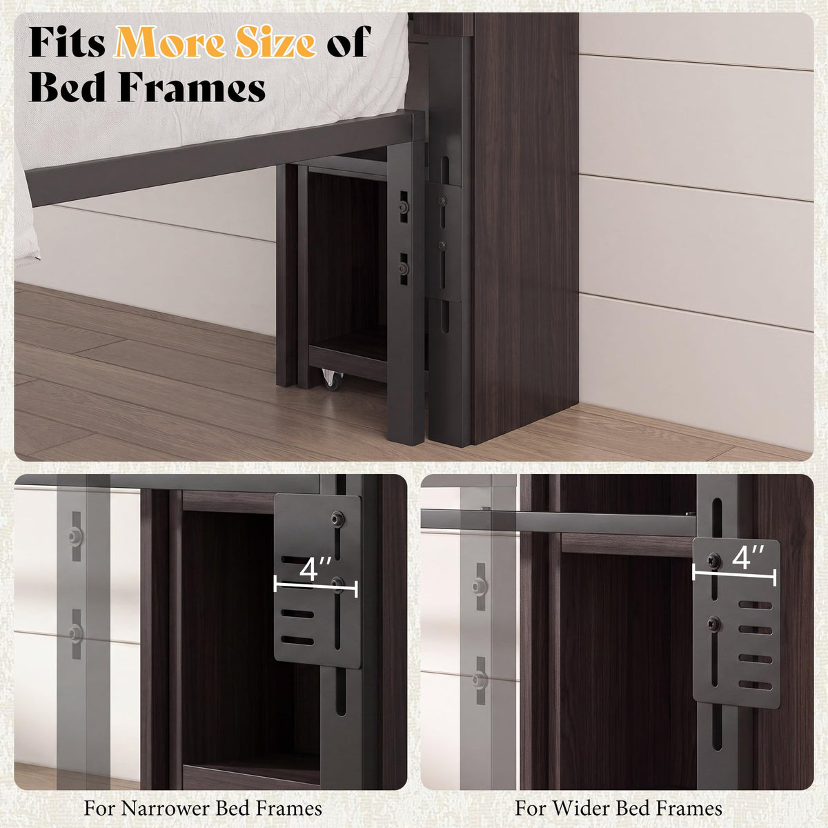 Farmhouse King Headboard with Storage & LED Lighting-Black Oak-King