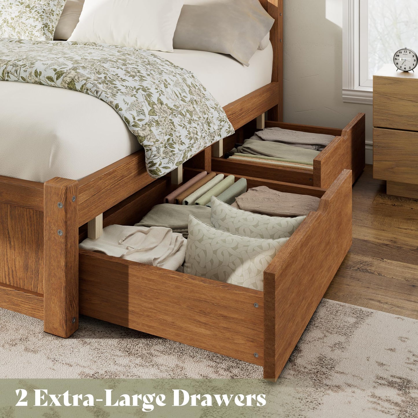 Solid Wood Platform Bed Frame-Queen-Warm Brown
