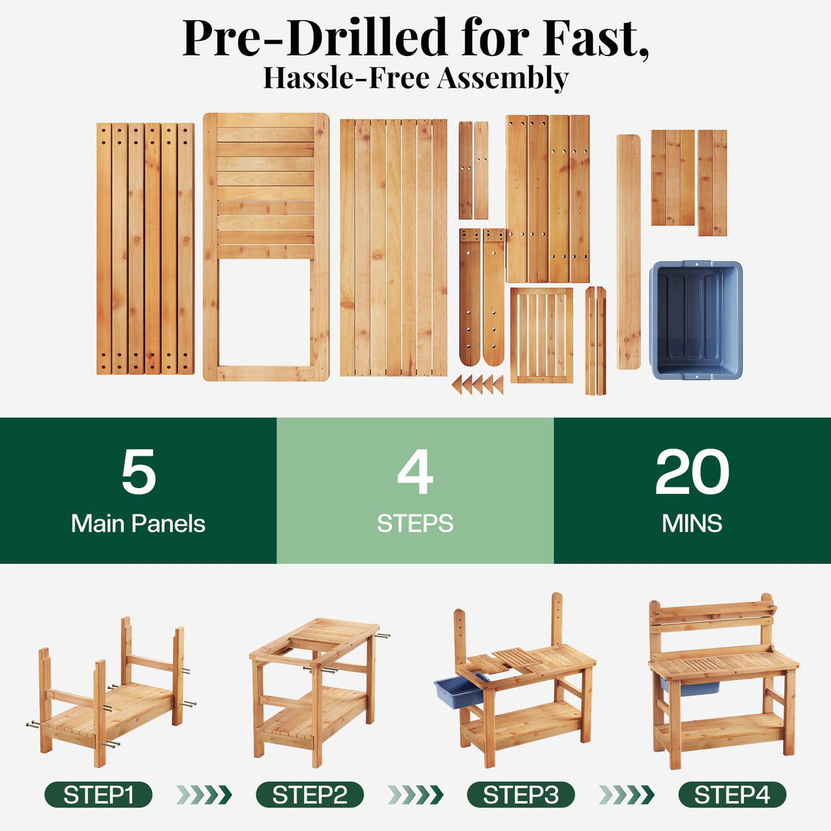 Coop Outdoor Solid Wood Potting Bench-Natural Wood