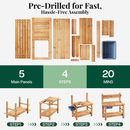 Coop Outdoor Solid Wood Potting Bench-Natural Wood