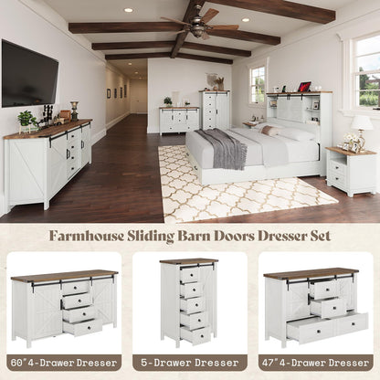 Marlowe Farmhouse Dresser with Drawers-15.8"D x 31.5"W x 48"H (5 Drawers)-Distressed White