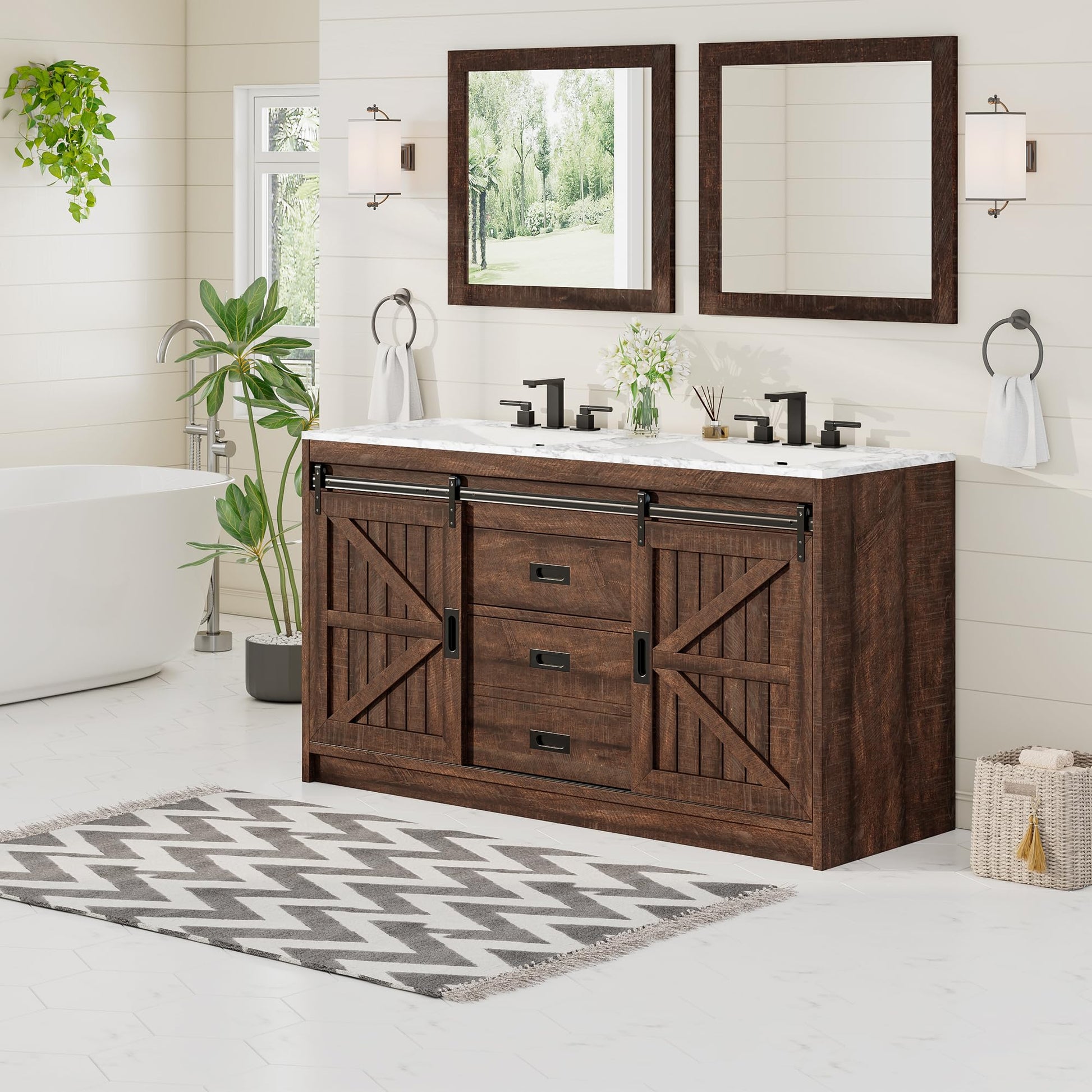 Bourbon Sliding Barn Vanity 60 inch Rustic Brown