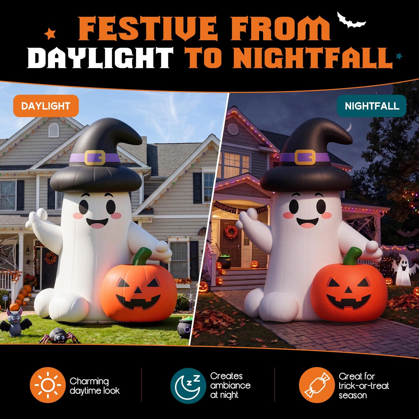 Giant Halloween Inflatable Ghost & Pumpkin-Ghost & Pumpkin Combo-19.7 FT