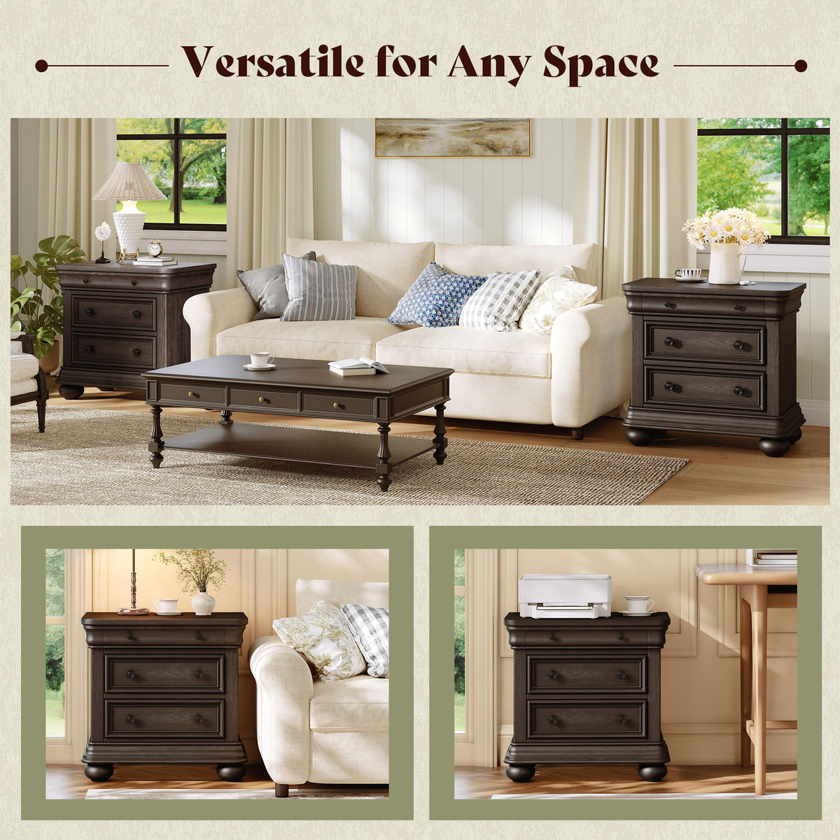 Bun Fully Assembly Wood Nightstand-26"-1PC-Dark Walnut