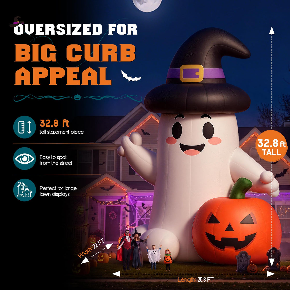 Giant Halloween Inflatable Ghost & Pumpkin-Ghost & Pumpkin Combo-32.8 FT