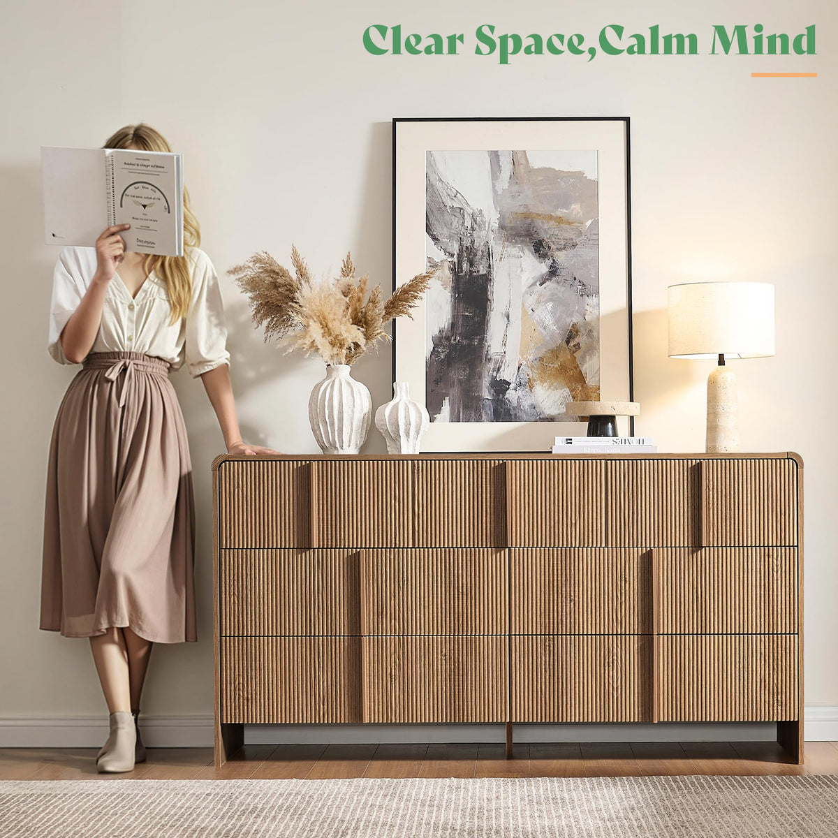 Garyon Fluted 7-Drawer Wide Dresser-Dark Walnut