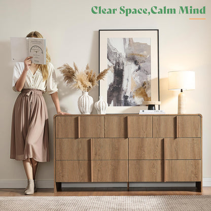 Garyon Fluted 7-Drawer Wide Dresser-Dark Walnut