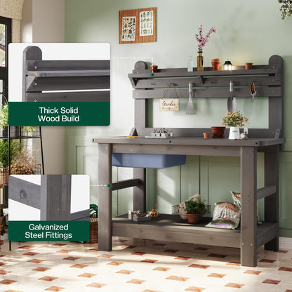 Coop Outdoor Solid Wood Potting Bench-Gray
