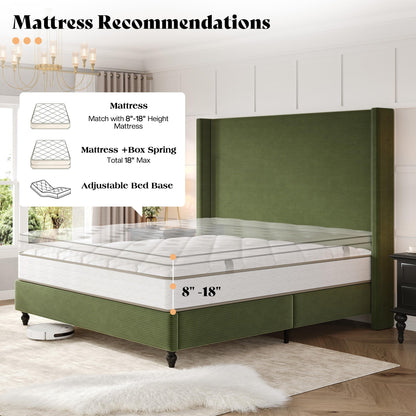 Cordelle Corduroy Wingback Bed Frame-King-Green