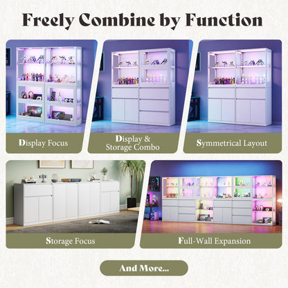 Amerlife Modular Glass Display Cabinet-2-Door & 1-Drawer Cabinet-White