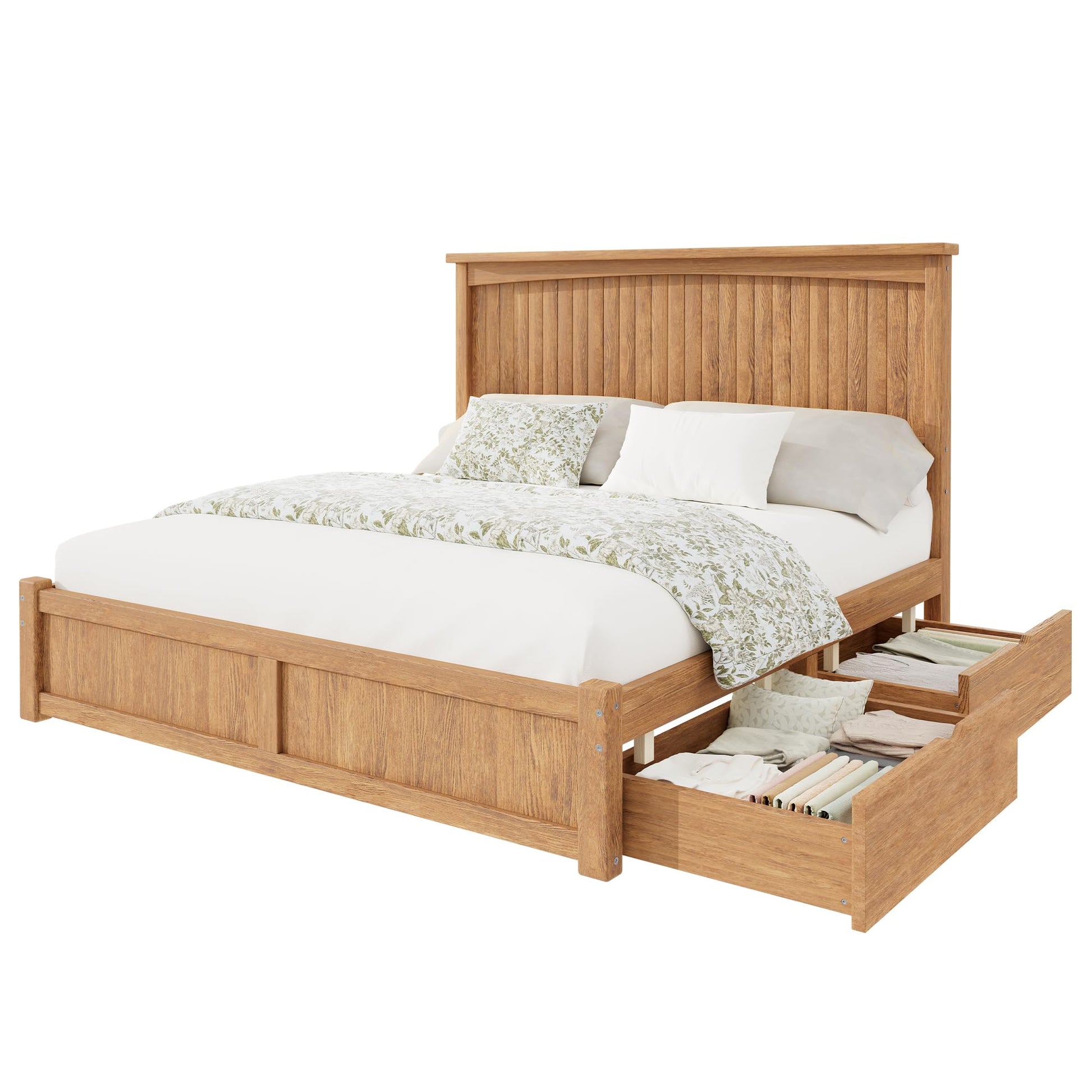 Solid Wood Platform Bed Frame-Queen-Warm Brown