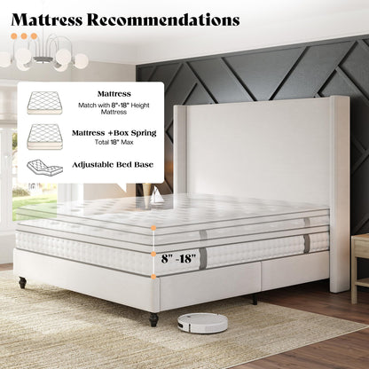 Cordelle Corduroy Wingback Bed Frame-Queen-Cream