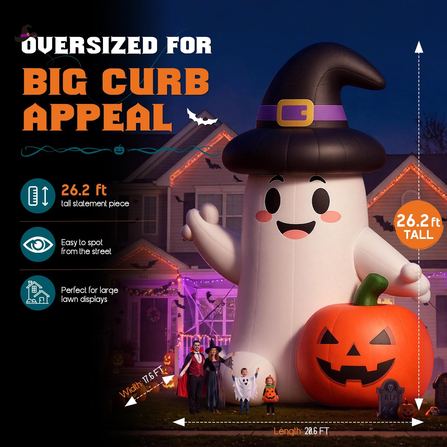 Giant Halloween Inflatable Ghost & Pumpkin-Ghost & Pumpkin Combo-26.2 FT