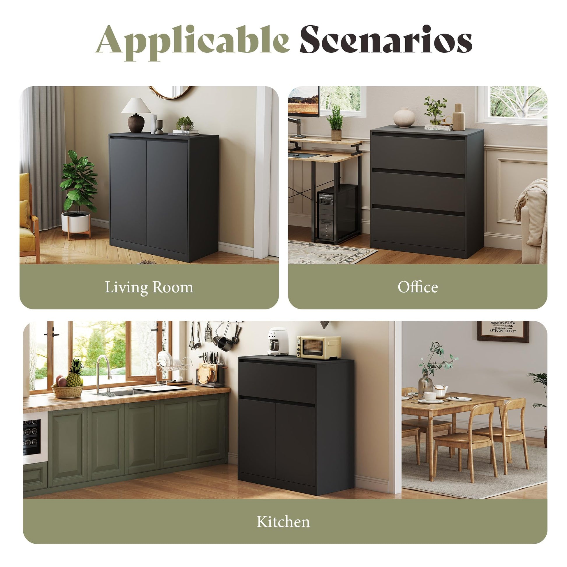 Amerlife Modular Glass Display Cabinet-2-Door & 1-Drawer Cabinet-Black