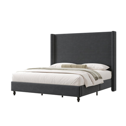 Cordelle Corduroy Wingback Bed Frame-King-Dark Grey