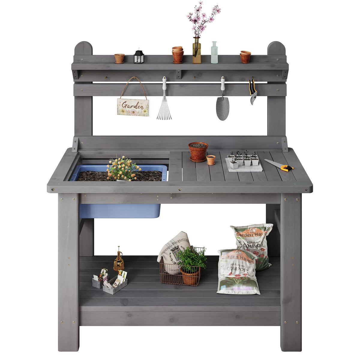 Coop Outdoor Solid Wood Potting Bench-Gray
