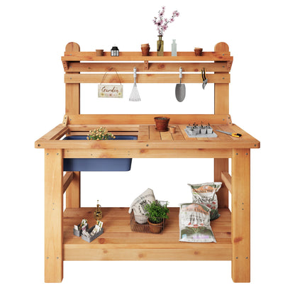 Coop Outdoor Solid Wood Potting Bench-Natural Wood