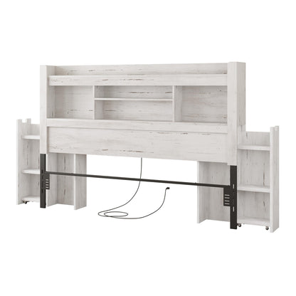 Farmhouse King Headboard with Storage & LED Lighting-Distressed White-King