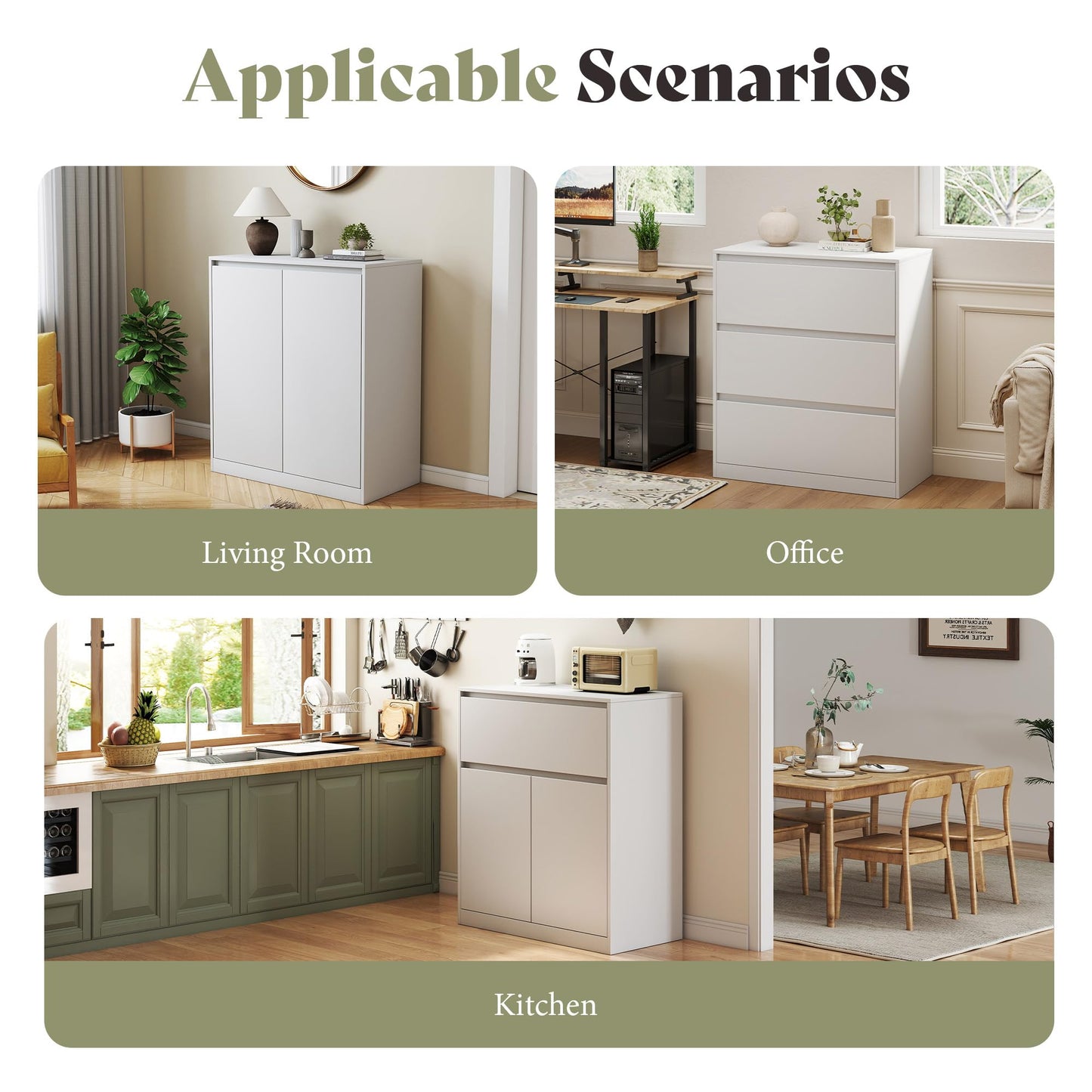 Amerlife Modular Glass Display Cabinet-2-Door & 1-Drawer Cabinet-White