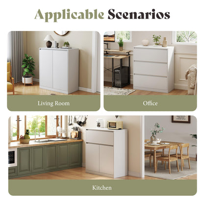 Amerlife Modular Glass Display Cabinet-2-Door & 1-Drawer Cabinet-White