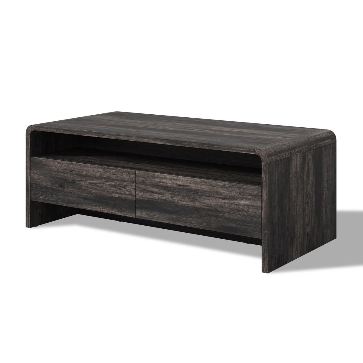 Modern Wood Grain Coffee Table with Drawers-Black-Flat
