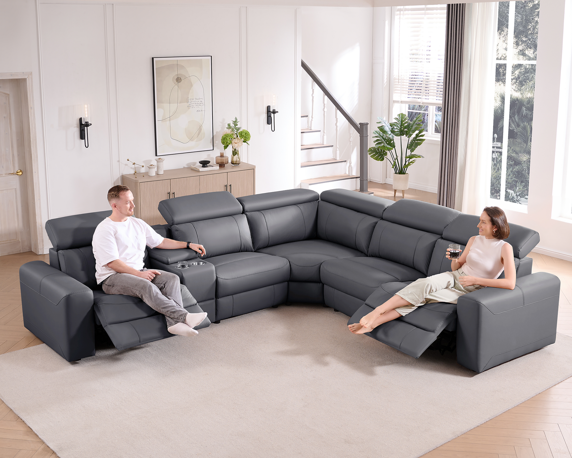 Velouria Electric Reclining Sofa Gray