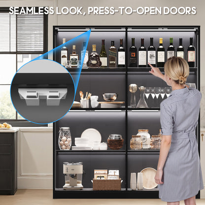 RGB Display Cabinet with Adjustable Glass Shelves Amerlife Black / 60x16x70in