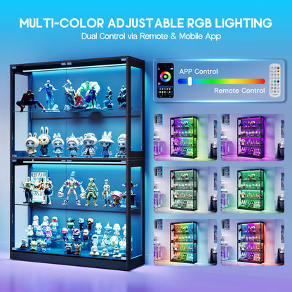 RGB Display Cabinet with Adjustable Glass Shelves Amerlife Black / 45x16x70in