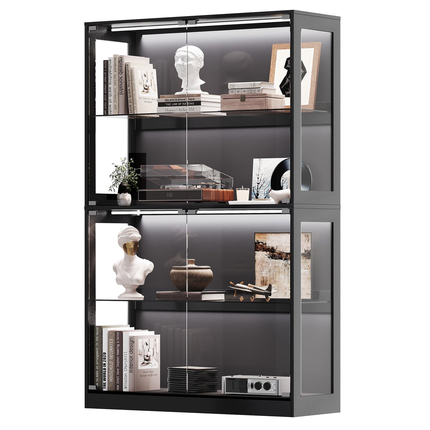 RGB Display Cabinet with Adjustable Glass Shelves Amerlife Black / 45x16x70in