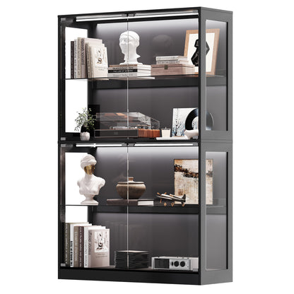 RGB Display Cabinet with Adjustable Glass Shelves Amerlife Black / 45x16x70in