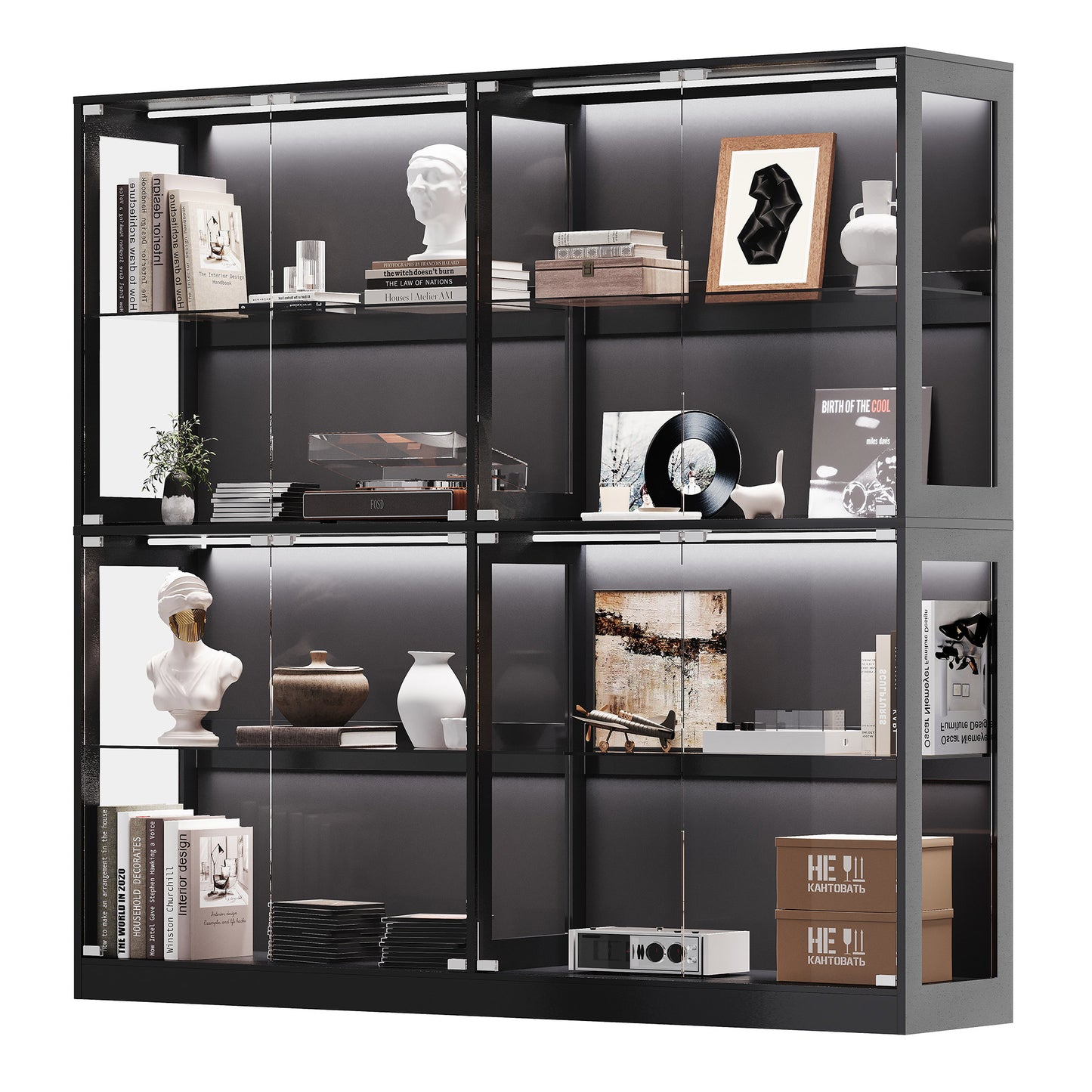 RGB Display Cabinet with Adjustable Glass Shelves Amerlife Black / 75x16x70in
