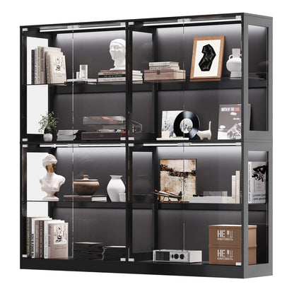 RGB Display Cabinet with Adjustable Glass Shelves Amerlife Black / 75x16x70in
