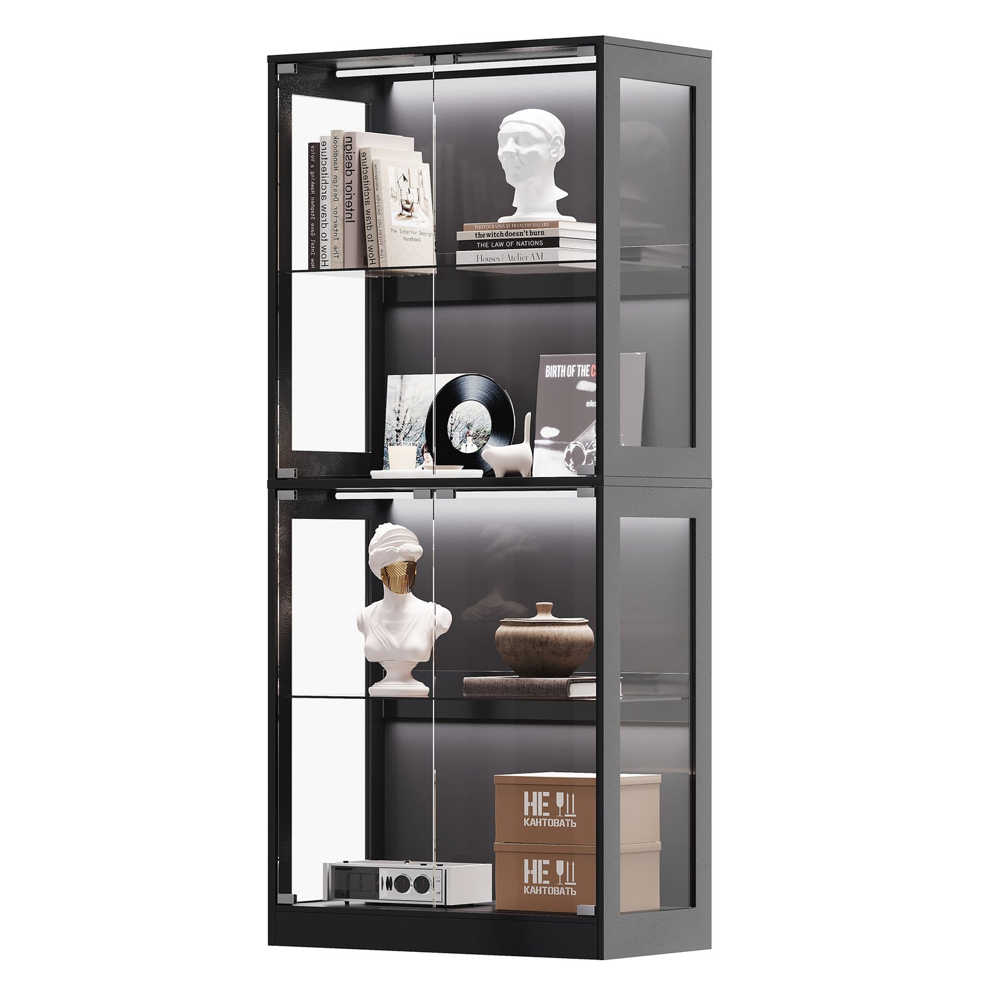 RGB Display Cabinet with Adjustable Glass Shelves Amerlife Black / 32x16x70in
