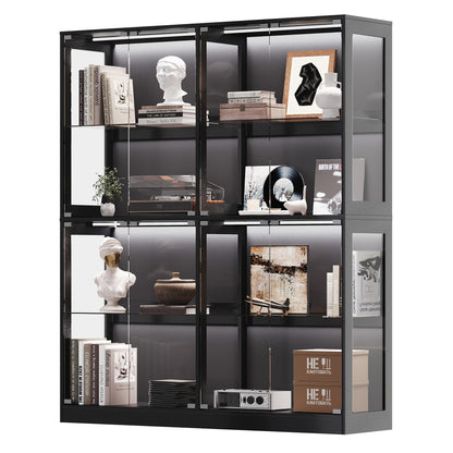 RGB Display Cabinet with Adjustable Glass Shelves Amerlife Black / 60x16x70in