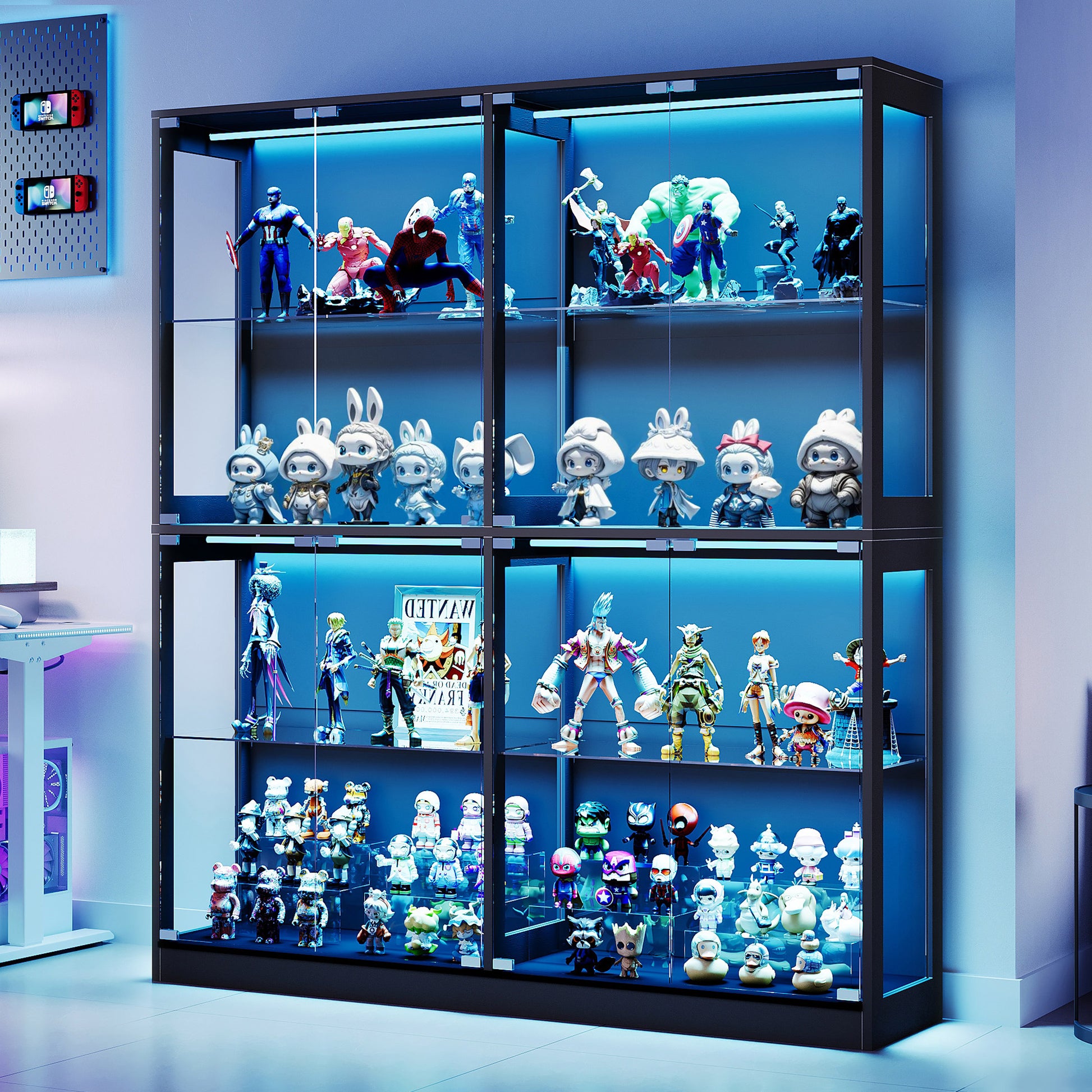 RGB Display Cabinet with Adjustable Glass Shelves Amerlife Black / 60x16x70in