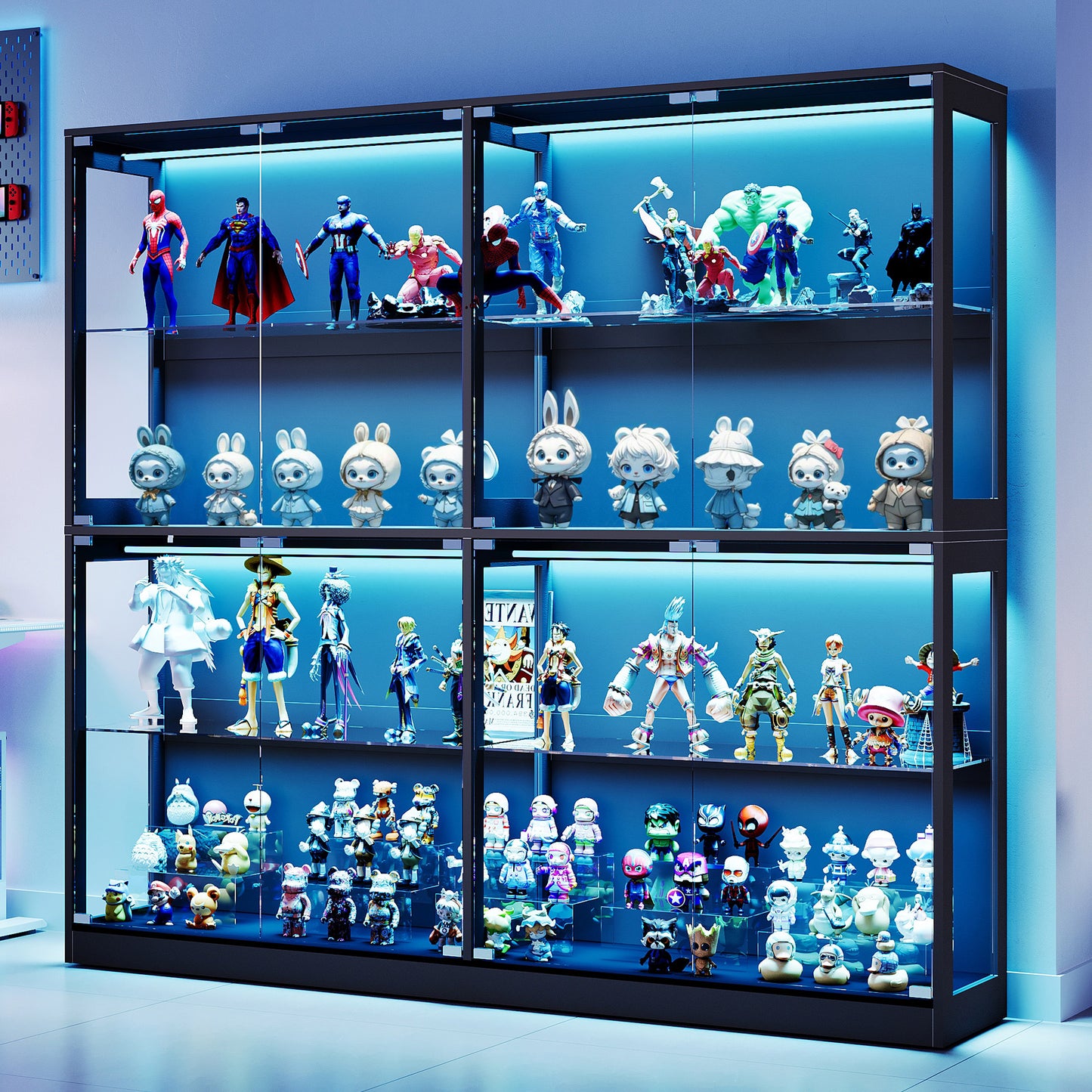RGB Display Cabinet with Adjustable Glass Shelves Amerlife Black / 75x16x70in