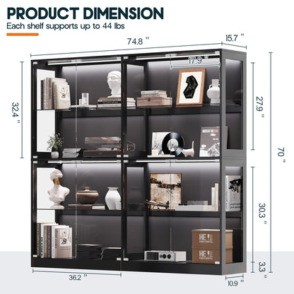 RGB Display Cabinet with Adjustable Glass Shelves Amerlife Black / 75x16x70in