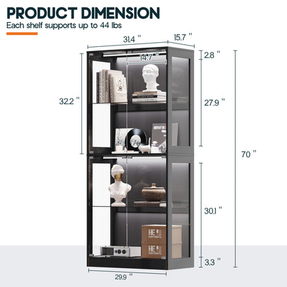 RGB Display Cabinet with Adjustable Glass Shelves Amerlife Black / 32x16x70in