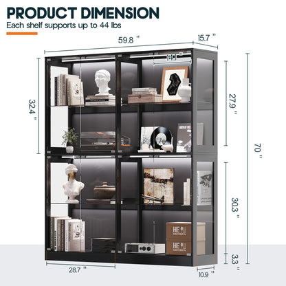 RGB Display Cabinet with Adjustable Glass Shelves Amerlife Black / 60x16x70in