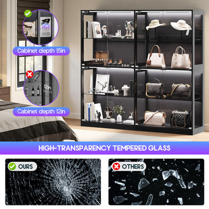 RGB Display Cabinet with Adjustable Glass Shelves Amerlife Black / 75x16x70in