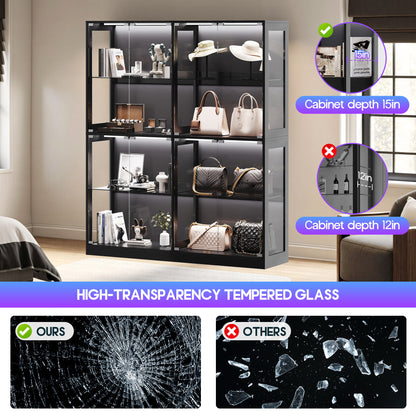 RGB Display Cabinet with Adjustable Glass Shelves Amerlife Black / 60x16x70in