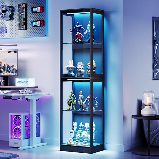 RGB Display Cabinet with Adjustable Glass Shelves Amerlife Black / 18x14x70in