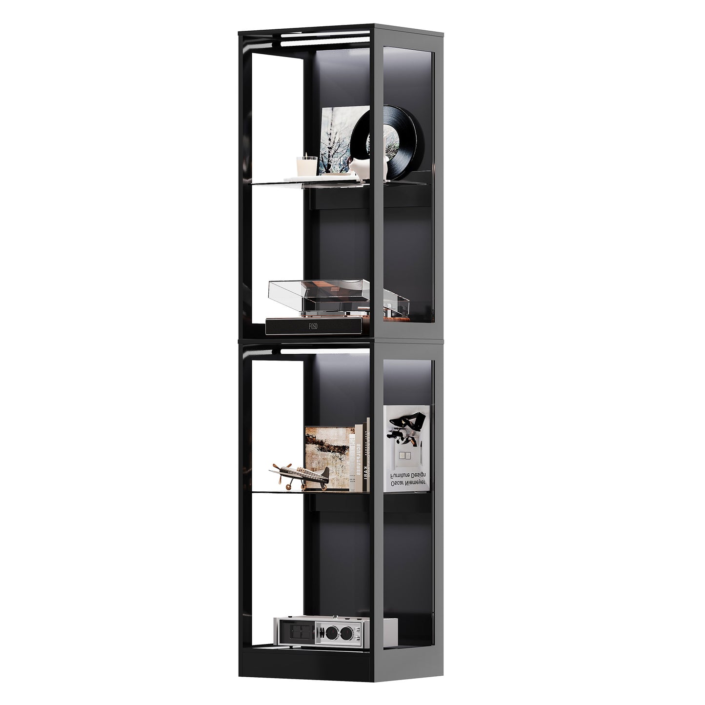 RGB Display Cabinet with Adjustable Glass Shelves Amerlife Black / 18x14x70in