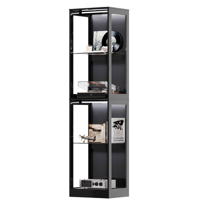 RGB Display Cabinet with Adjustable Glass Shelves Amerlife Black / 18x14x70in